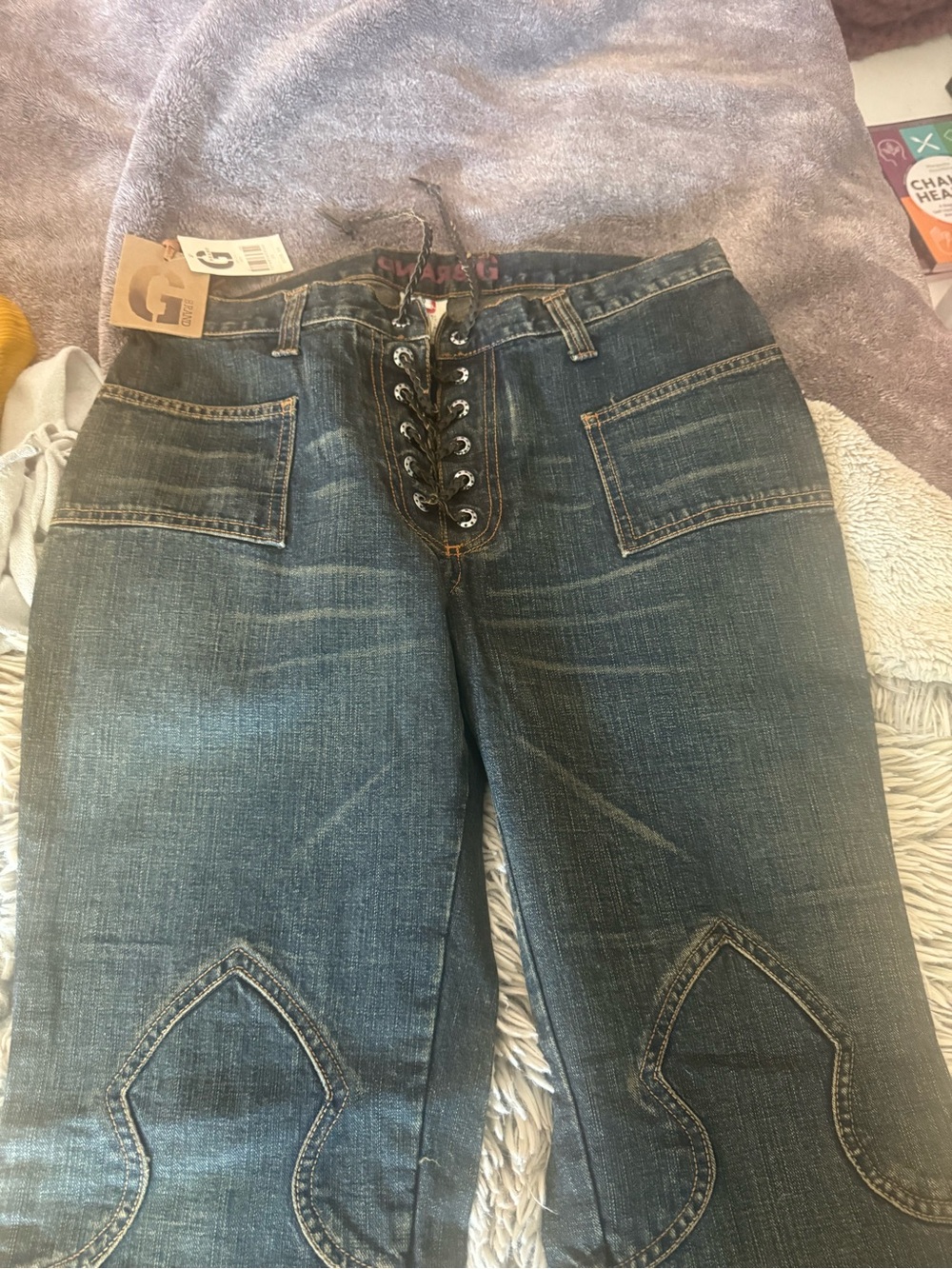 Guess Dark Blue Lace-Up Boot Cut Jeans